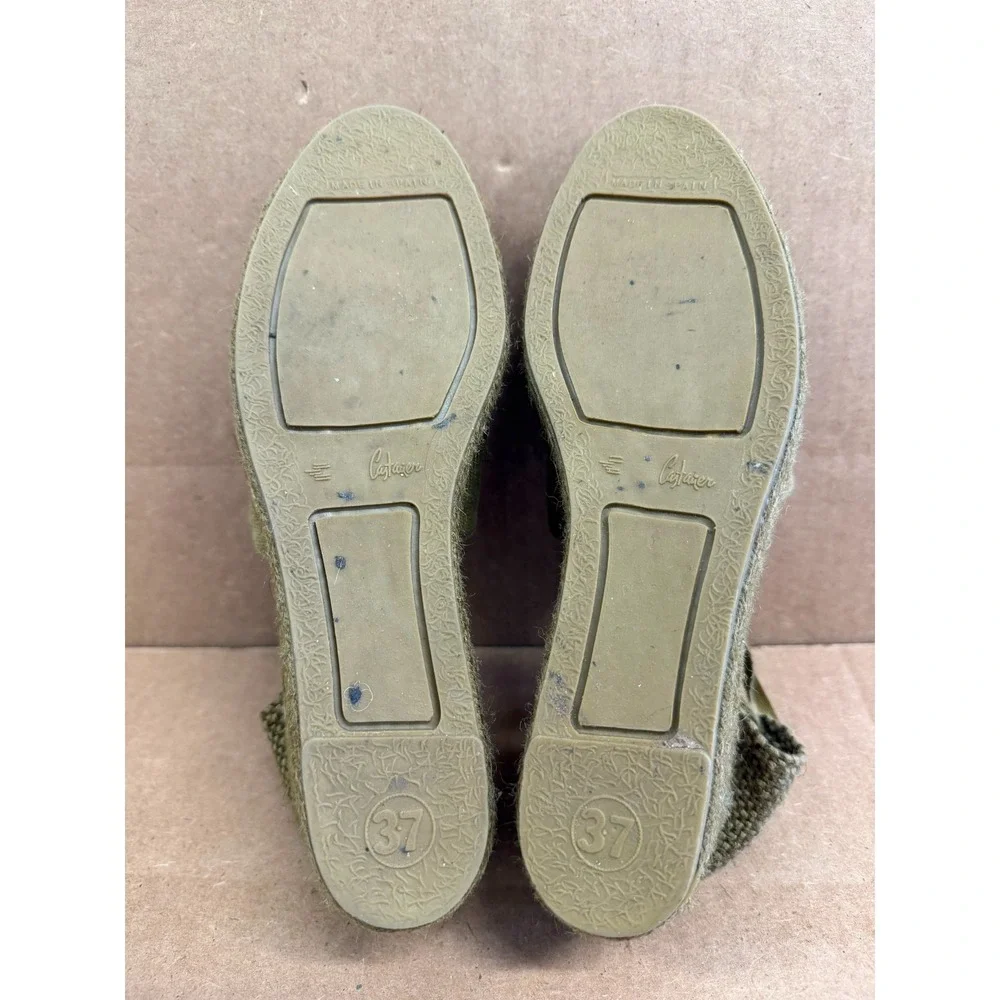 Castañer Canvas Wege Platform Espadrilles Sandals Olive Green Womens Size 37 EU